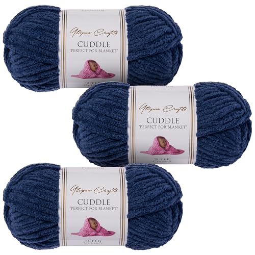 Utopia Crafts Cuddle Super Chunky Chenille, weiches Garn zum Stricken und Häkeln, 3 x 100 g (Indigo) von Utopia Crafts
