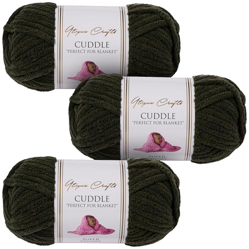 Utopia Crafts Cuddle Super Chunky Chenille, weiches Garn zum Stricken und Häkeln, 3 x 100 g (Onyx) von Utopia Crafts