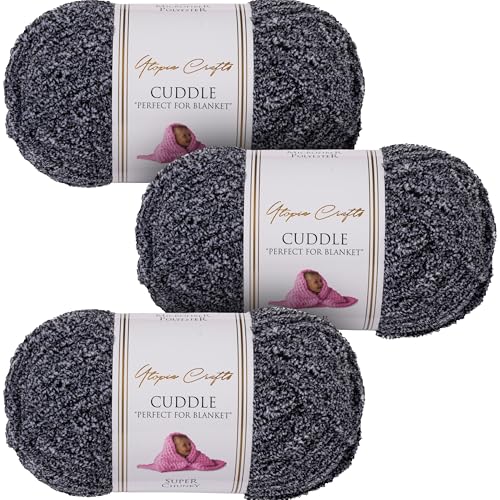 Utopia Crafts Cuddle Super Chunky Chenille, weiches Garn zum Stricken und Häkeln, 3 x 100 g (Stormy Charcoal) von Utopia Crafts