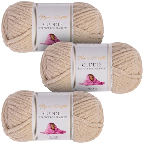 Utopia Crafts Cuddle Super Chunky Chenille, weiches Garn zum Stricken und Häkeln, 3 x 100 g (weicher Bernstein) von Utopia Crafts