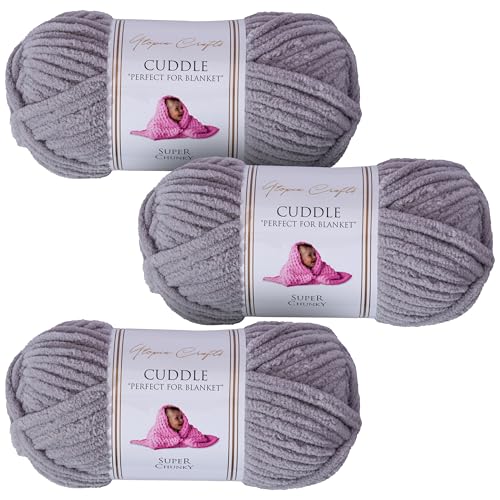 Utopia Crafts Cuddle Super Chunky Chenille, weiches Garn zum Stricken und Häkeln, 3 x 100 g (zartgrau) von Utopia Crafts