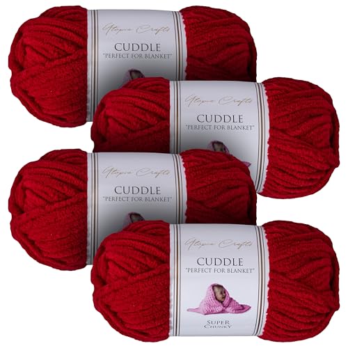 Utopia Crafts Cuddle Super Chunky Chenille Weiches Garn zum Stricken und Häkeln (4, Kirsche) von Utopia Crafts