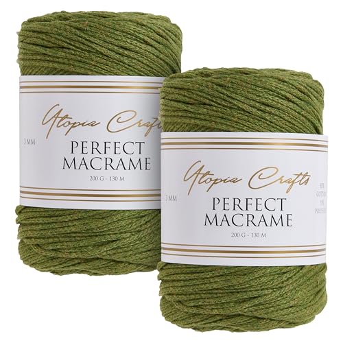 Utopia Crafts Perfect Makramee-Schnur, 3 mm, 2 x 200 g (Olivenöl) von Utopia Crafts