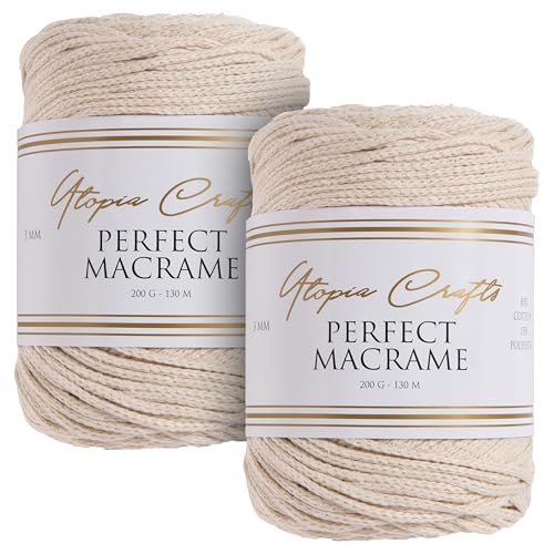 Utopia Crafts Perfect Makramee-Schnur, 3 mm, 2 x 200 g (natürliches Beige) von Utopia Crafts