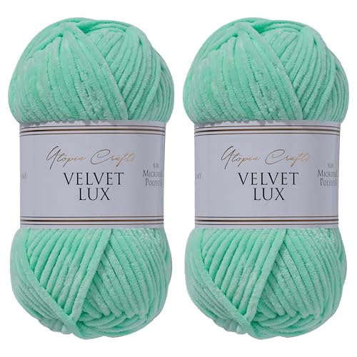 Utopia Crafts Velvet Lux Chenille, superweiches, grobes Garn zum Stricken und Häkeln, 2 x 100 g, Hellblaugrün Utopia Crafts Velvet Lux Chenille, superweiches, grobes Garn zum Stricken und Häkeln, 2 x 100 g, Hellblaugrün von Utopia Crafts