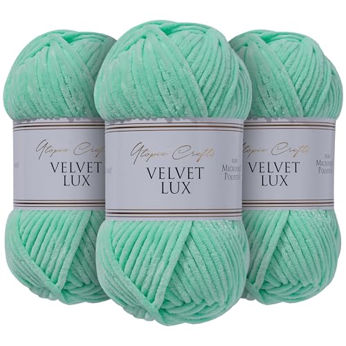 Utopia Crafts Velvet Lux Chenille, superweiches, grobes Garn zum Stricken und Häkeln, 3 x 100 g, Hellblaugrün Utopia Crafts Velvet Lux Chenille, superweiches, grobes Garn zum Stricken und Häkeln, 3 x 100 g, Hellblaugrün von Utopia Crafts