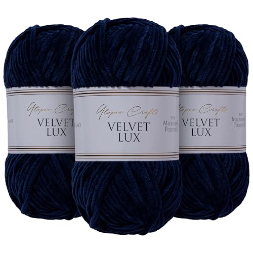 Utopia Crafts Velvet Lux Chenille, superweiches, grobes Garn zum Stricken und Häkeln, 3 x 100 g, Nachtblau Utopia Crafts Velvet Lux Chenille, superweiches, grobes Garn zum Stricken und Häkeln, 3 x 100 g, Nachtblau von Utopia Crafts