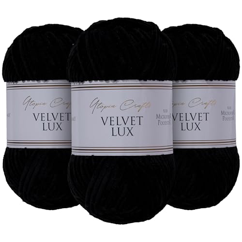 Utopia Crafts Velvet Lux Chenille, superweiches, grobes Garn zum Stricken und Häkeln, 3 x 100 g, Schwarz Utopia Crafts Velvet Lux Chenille, superweiches, grobes Garn zum Stricken und Häkeln, 3 x 100 g, Schwarz von Utopia Crafts