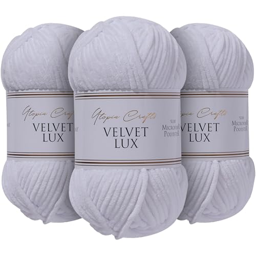 Utopia Crafts Velvet Lux Chenille, superweiches, grobes Garn zum Stricken und Häkeln, 3 x 100 g (weiß) von Utopia Crafts
