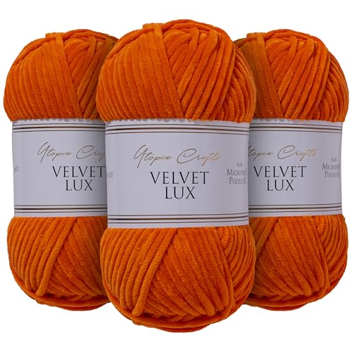 Utopia Crafts Velvet Lux Chenille, superweiches grobes Garn zum Stricken und Häkelgarn, 3 x 100 g, Rostiges Orange Utopia Crafts Velvet Lux Chenille, superweiches grobes Garn zum Stricken und Häkelgarn, 3 x 100 g, Rostiges Orange von Utopia Crafts
