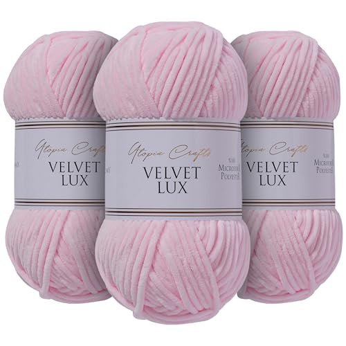 Utopia Crafts Velvet Lux Chenille, superweiches grobes Garn zum Stricken und Häkelgarn, 3 x 100 g (Pink Swan) von Utopia Crafts