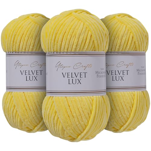 Utopia Crafts Velvet Lux Chenille, superweiches grobes Garn zum Stricken und Häkelgarn, 3 x 100 g (Sonnengelb) von Utopia Crafts