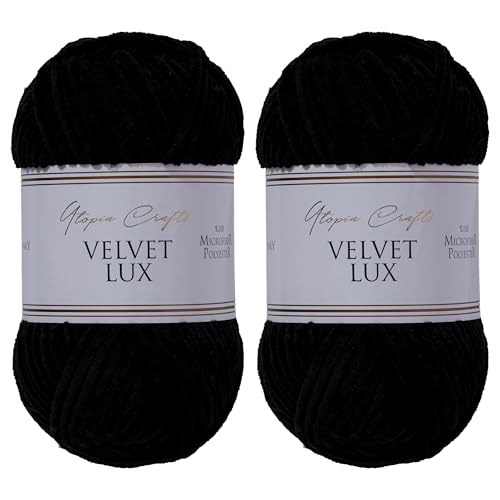 Utopia Crafts Velvet Lux Chenille, superweiches grobes Garn zum Stricken und Häkeln, 2 x 100 g, Schwarz Utopia Crafts Velvet Lux Chenille, superweiches grobes Garn zum Stricken und Häkeln, 2 x 100 g, Schwarz von Utopia Crafts