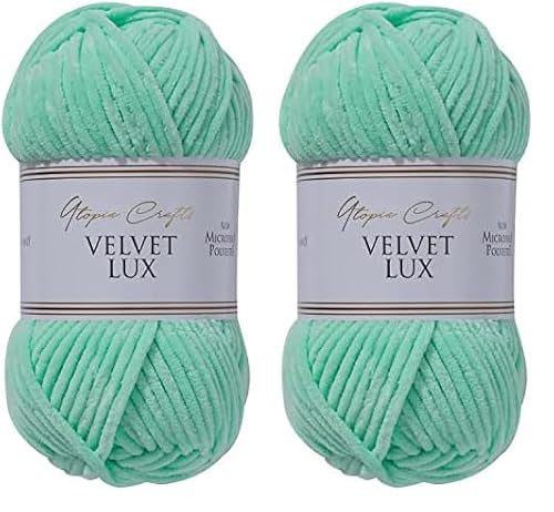 Utopia Crafts Velvet Lux Chenille-Garn, superweich, grob, zum Stricken und Häkeln, 100 g – 110 m, Blasses Blaugrün (Packung mit 2) von Utopia Crafts