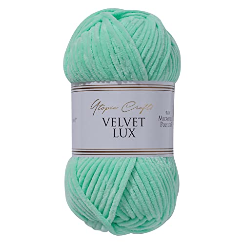 Utopia Crafts Velvet Lux Chenille-Garn, superweich, grob, zum Stricken und Häkeln, 100 g – 110 m, Blasses Blaugrün von Utopia Crafts