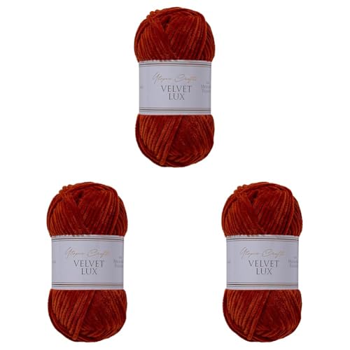 Utopia Crafts Velvet Lux Chenille-Garn, superweich, grob, zum Stricken und Häkeln, 100 g – 110 m, Dunkelorange (Packung mit 3) von Utopia Crafts