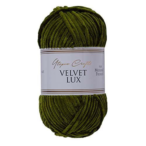 Utopia Crafts Velvet Lux Chenille-Garn, superweich, grob, zum Stricken und Häkeln, 100 g – 110 m, Dunkles Oliv Utopia Crafts Velvet Lux Chenille-Garn, superweich, grob, zum Stricken und Häkeln, 100 g – 110 m, Dunkles Oliv von Utopia Crafts