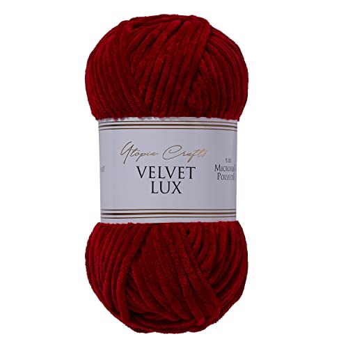 Utopia Crafts Velvet Lux Chenille-Garn, superweich, grob, zum Stricken und Häkeln, 100 g – 110 m, Dunkles Scharlachrot Utopia Crafts Velvet Lux Chenille-Garn, superweich, grob, zum Stricken und Häkeln, 100 g – 110 m, Dunkles Scharlachrot von Utopia Crafts