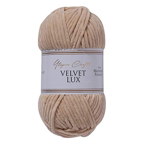 Utopia Crafts Velvet Lux Chenille-Garn, superweich, grob, zum Stricken und Häkeln, 100 g – 110 m, Pastellbraun von Utopia Crafts