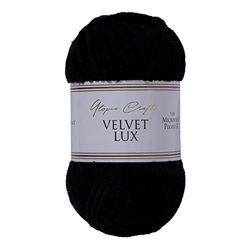 Utopia Crafts Velvet Lux Chenille-Garn, superweich, grob, zum Stricken und Häkeln, 100 g – 110 m, Schwarz Utopia Crafts Velvet Lux Chenille-Garn, superweich, grob, zum Stricken und Häkeln, 100 g – 110 m, Schwarz von Utopia Crafts