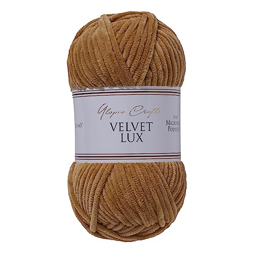 Utopia Crafts Velvet Lux Chenille-Garn, superweich, grob, zum Stricken und Häkeln, 100 g – 110 m, Warmes Braun von Utopia Crafts