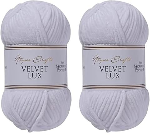Utopia Crafts Velvet Lux Chenille-Garn, superweich, grob, zum Stricken und Häkeln, 100 g – 110 m, Weiß (Packung mit 2) von Utopia Crafts