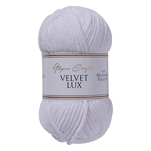 Utopia Crafts Velvet Lux Chenille-Garn, superweich, grob, zum Stricken und Häkeln, 100 g – 110 m, Weiß Utopia Crafts Velvet Lux Chenille-Garn, superweich, grob, zum Stricken und Häkeln, 100 g – 110 m, Weiß von Utopia Crafts