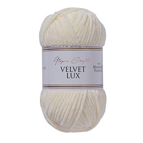 Utopia Crafts Velvet Lux Chenille-Garn, superweich, grob, zum Stricken und Häkeln, 100 g – 110 m, elfenbeinfarben von Utopia Crafts