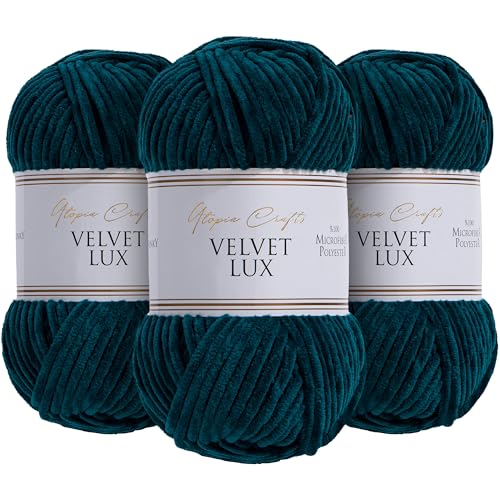 Utopia Crafts Velvet Lux Chenille Super Soft Chunky Garn zum Stricken und Häkelgarn, 3X 100g (Petrolgrün) von Utopia Crafts