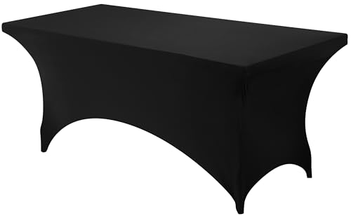 Utopia Kitchen Spandex-Tischdecke 1 Packung [6FT, Schwarz] Waschbare und knitterfreie rechteckige Stretch-Tischdecke für Veranstaltungen, Hochzeiten, Bankette und Partys [183Lx76Wx76H] cm von Utopia Kitchen