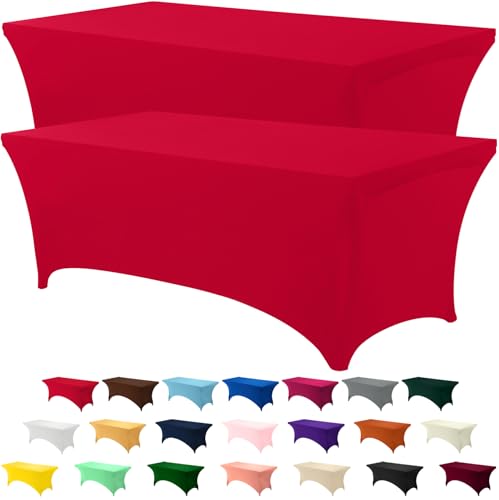 Utopia Kitchen 6ft Spandex Table Cloth Rectangle [2 Pack, Red] 200GSM Premium Stretch, Lycra, Washable and Wrinkle Resistant Table Cover Fitted for Event, Wedding, Banquet [72Lx30Wx30H Inch] von Utopia Kitchen