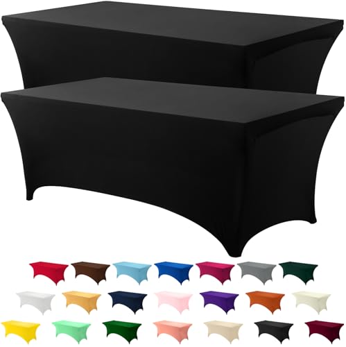 Utopia Kitchen 8ft Spandex Table Cloth Rectangle [2 Pack, Black] 200GSM Premium Stretch, Lycra, Washable and Wrinkle Resistant Table Cover Fitted for Event, Wedding, Banquet [96Lx30Wx30H Inch] von Utopia Kitchen