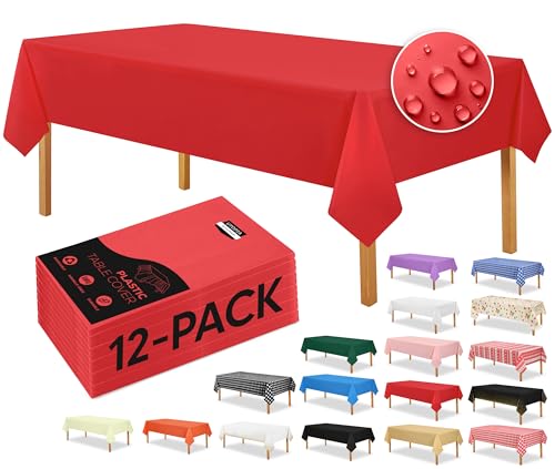 Utopia Kitchen Einweg-Tischdecke aus Kunststoff, rechteckig, wasserdicht, schmutzabweisend, Party-Tischdecke, 12 Stück, 137 x 274 cm, Rot Utopia Kitchen Einweg-Tischdecke aus Kunststoff, rechteckig, wasserdicht, schmutzabweisend, Party-Tischdecke, 12 Stück, 137 x 274 cm, Rot von Utopia Kitchen