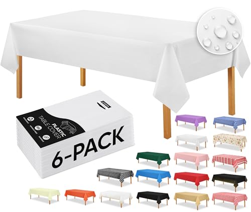 Utopia Kitchen Kunststoff-Tischdecke, Einweg-Tischdecke, rechteckig, wasserdicht, schmutzabweisend, Party-Tischdecke, 137 x 274 cm, Weiß, 6 Stück von Utopia Kitchen
