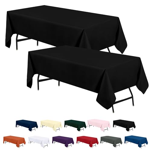 Utopia Kitchen Polyester Tischdecke 132x177 cm (2er-Pack, Schwarz) Maschinenwaschbare Tischdecke Ideal für Partys, Veranstaltungen, Hochzeiten und Restaurants von Utopia Kitchen