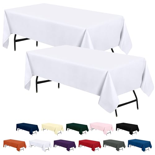 Utopia Kitchen Polyester Tischdecke 137x198 cm (2er-Pack, Weiß) Maschinenwaschbare Tischdecke Ideal für Partys, Veranstaltungen, Hochzeiten und Restaurants von Utopia Kitchen