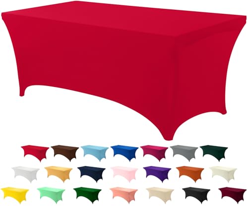 Utopia Kitchen Spandex-Tischdecke 1 Packung [6FT, Rot] Waschbare und knitterfreie rechteckige Stretch-Tischdecke für Veranstaltungen, Hochzeiten, Bankette und Partys [183Lx76Wx76H] cm von Utopia Kitchen