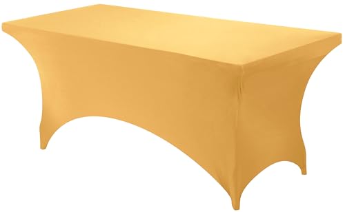 Utopia Kitchen Spandex-Tischdecke, 1 Packung [1.8 m, Gold] Enganliegend, waschbar und knitterfrei, dehnbar, rechteckig, für Veranstaltungen, Hochzeiten und Partys [183x76x76 cm (LxBxH) von Utopia Kitchen