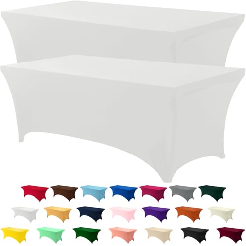 Utopia Kitchen Spandex-Tischdecke, 152 cm, Weiß, 200 g/m², dehnbar, waschbar, knitterfrei, rechteckig, für Messen, Hochzeiten, Partys, 152 x 76 x 76 cm (L x B x H) von Utopia Kitchen