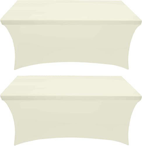 Utopia Kitchen Spandex-Tischdecke, 2 Stück, Elfenbein, eng, tailliert, waschbar und knitterfrei, dehnbar, rechteckig, für Terrassentische, Hochzeiten, Bankett und Partys [183x76x76 cm (LxBxH) von Utopia Kitchen