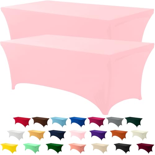 Utopia Kitchen Spandex-Tischdecke, 200 g/m², dehnbar, waschbar, knitterfrei, rechteckig, für Messen, Hochzeiten, Partys, 183 x 76 x 76 cm, Rosa, 2 Stück Utopia Kitchen Spandex-Tischdecke, 200 g/m², dehnbar, waschbar, knitterfrei, rechteckig, für Messen, Hochzeiten, Partys, 183 x 76 x 76 cm, Rosa, 2 Stück von Utopia Kitchen