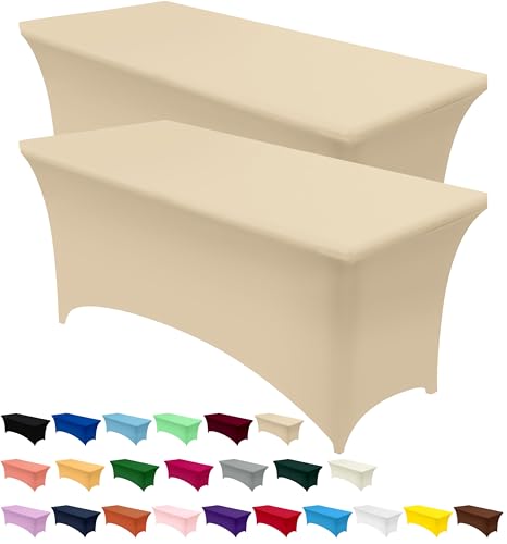 Utopia Kitchen Spandex Tischdecke 2 Pack [4FT, Champagner] Enge, Passgenaue, Waschbar und Faltenfrei Tischdecke Outdoor für Veranstaltung, Hochzeit, Bankett & Partys [183Lx76Wx76H] cm von Utopia Kitchen