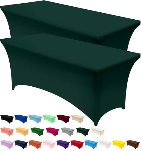 Utopia Kitchen Spandex Tischdecke 2 Pack [6FT, Jäger Grün] Enge, Passgenaue, Waschbar und Faltenfrei Tischdecke Outdoor für Veranstaltung, Hochzeit, Bankett & Partys [183Lx76Wx76H] cm von Utopia Kitchen
