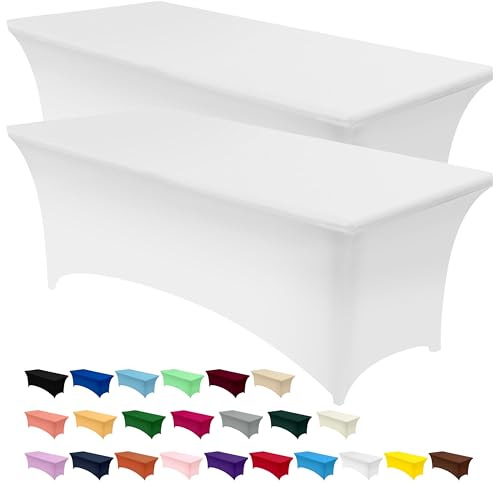 Utopia Kitchen Spandex Tischtuch 2 Pack [8FT, Weiß] Angepasst, Waschbar und Faltenfrei Stretch Rechteckige Terrasse Tischabdeckung für Veranstaltung, Hochzeit, Bankett & Partys [244Lx76Wx76H] cm von Utopia Kitchen