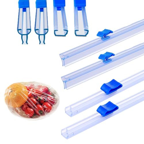 UtySty 4 Stück Kunststoff-Lebensmittelfolienschneider, Ersatz 33 cm, wiederverwendbare Kunststofffolie, Gleitschneider, Streifen für Verpackung, Organizer, Plastikfolienspender mit Cutter von UtySty