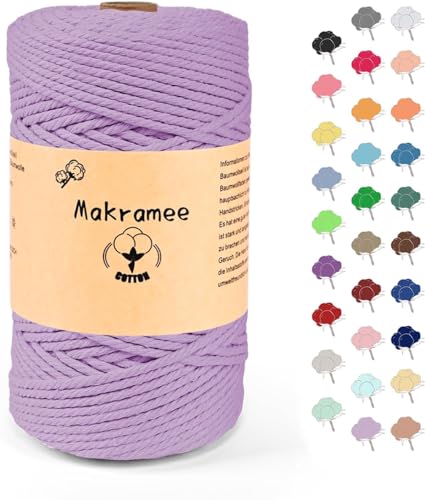 3mm x 100m Makramee Garn, Baumwollgarn, Macrame Kordel für Basteln, Pflanzenbügel -Hellviolett von Uvolo