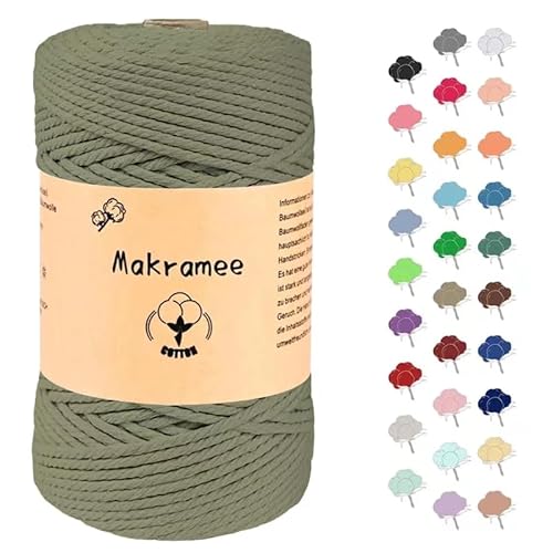 3mm x 200m Makramee Garn, Baumwollgarn, Macrame Kordel für Basteln, Pflanzenbügel-Armeegrün von Uvolo