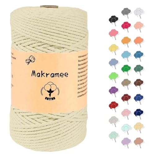 3mm x 200m Makramee Garn, Baumwollgarn, Macrame Kordel für Basteln, Pflanzenbügel-Creme Farben von Uvolo