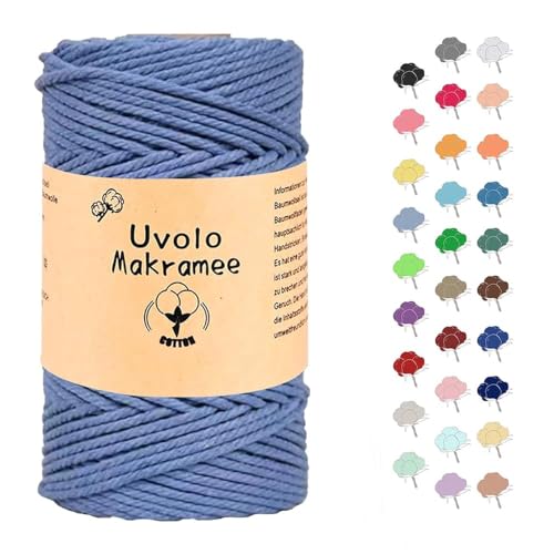 3mm x 200m Makramee Garn, Baumwollgarn, Macrame Kordel für Basteln, Pflanzenbügel-Dunstblau von Uvolo