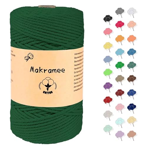 3mm x 200m Makramee Garn, Baumwollgarn, Macrame Kordel für Basteln, Pflanzenbügel-Gras Grün von Uvolo